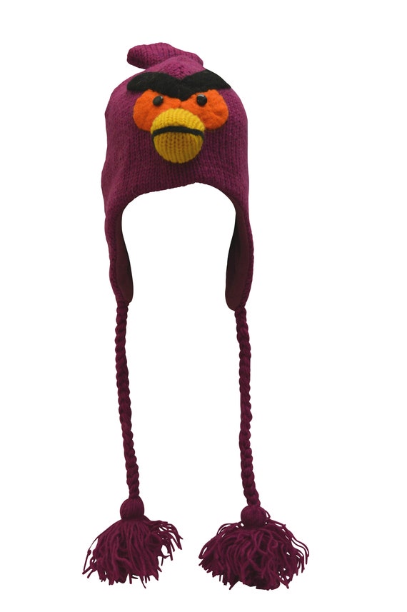 Handmade knit 100% wool unisex adults animal bird winter Nepal character hat fleece lining one size 02B6