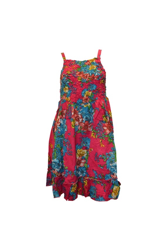 100% Cotton boho hippie vintage style lagenlook elasticated floral short dress p12