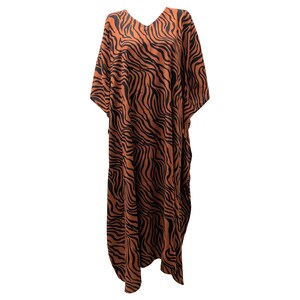 Plus Size Zebra Striped Kaftan: Handmade Rayon Boho Loungewear