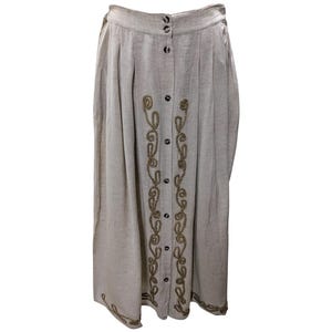 Free size Womens Boho  Button Fastening Knit Embroidery Adjustable Skirt Up to 14 Fawn