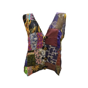 Handmade Recycled Waistcoat Funky Boho Retro Patchwork Vest Size 14 P55