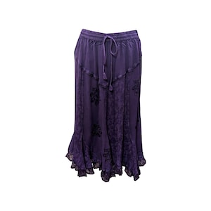 Womens Boho Midi Skirt Floral embroidered Ruffle Hem Panel  Midi Free Size 12-22