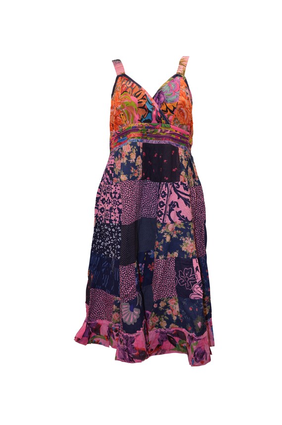 100% Cotton boho hippie vintage style v-neck lagenlook floral short dress p33