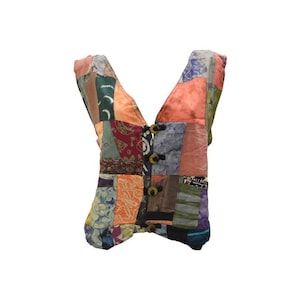 Handmade Upcycled Waistcoats Funky Boho Retro Patchwork Vest Size 16 P98