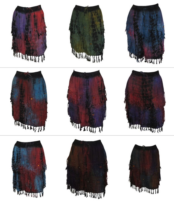 Boho Recycled Mini Tassel Skirt Layered Tie Dye Funky Free Size Up to 18 P37 -P45