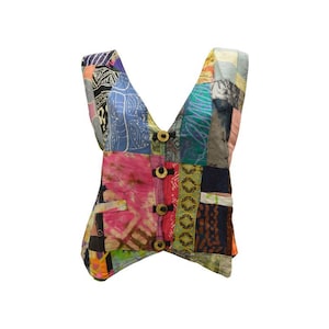 Handmade Recycled Waistcoat Funky Boho Retro Patchwork Vest Size 14 P72