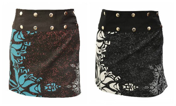 100% Cotton Retro Skirt Mini Abstract Print Boho Chic Wrap-around Free Size Up To 18