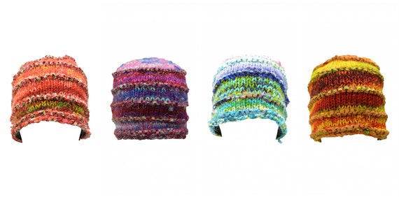 Handmade knit Wool Crochet Beanie Hat Warm Winter Fleece lined Skull Cap