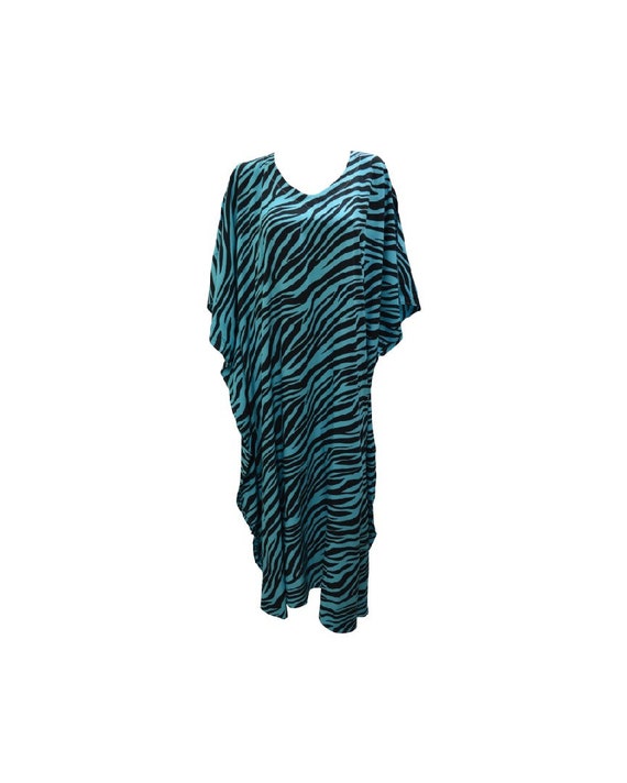 Womens Plus Size Kaftan Handmade Boho Zebra stripe Maxi Batwing Loungewear Free Size Up To 28 Blue