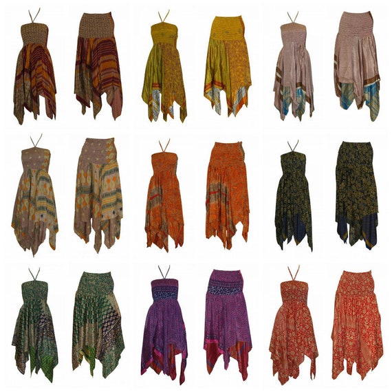 Upcycled 2IN1 Halterneck Tie Dress Retro Print Layered Handkerchief Skirt Free Size Up To 14 P19-P27