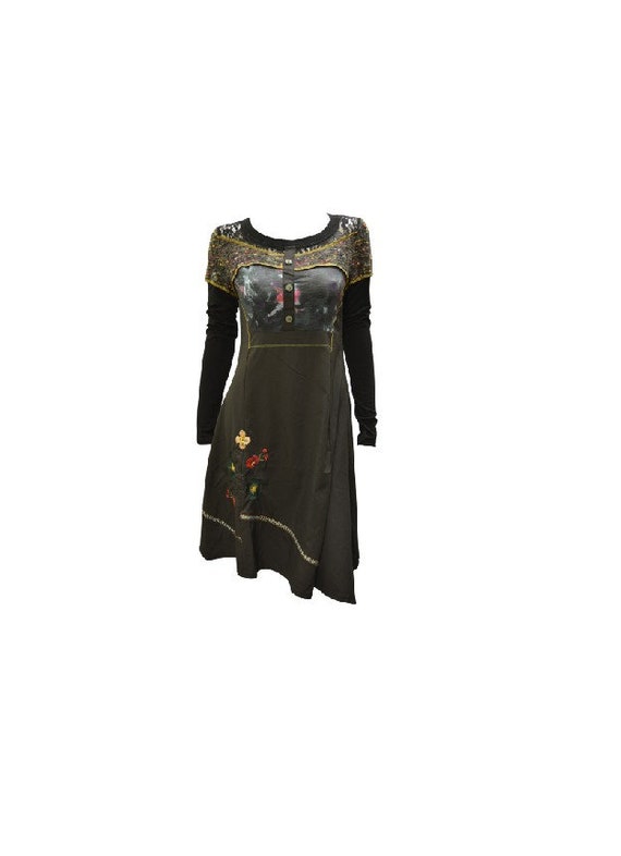 Womens Floral Dress Embroidered Digital print Lace Patchwork Midi Size 8 10 12