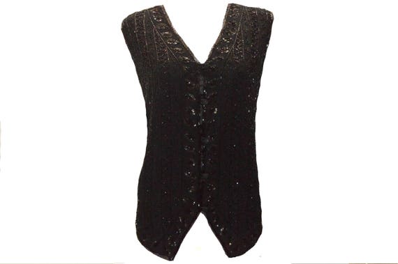 40's vintage inspired sequined beaded evening v-neck deco button down waistcoat free size up to 16