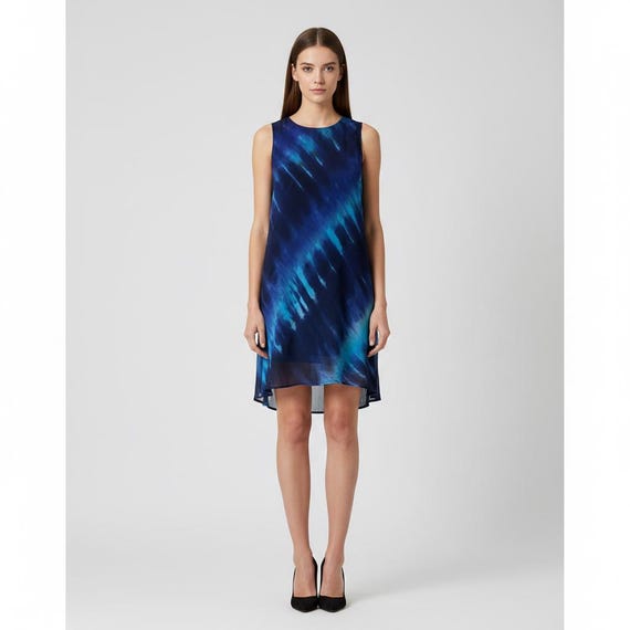 sheer tie dye dress Vintage Tie-Dye Viscose Dress: Boho A-Line Sleeveless Sheer Dress