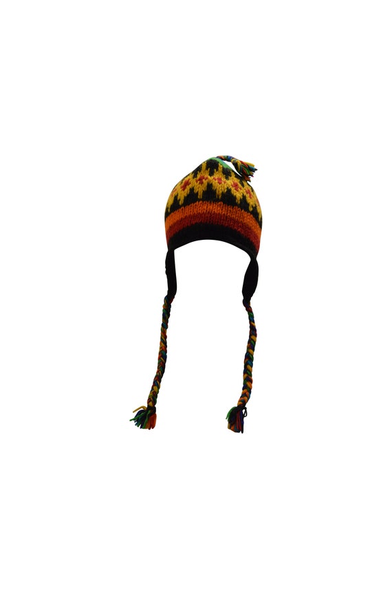 Handmade knit 100% wool unisex adults bobble short tassel boho hippie warm fleece lined winter hat p3
