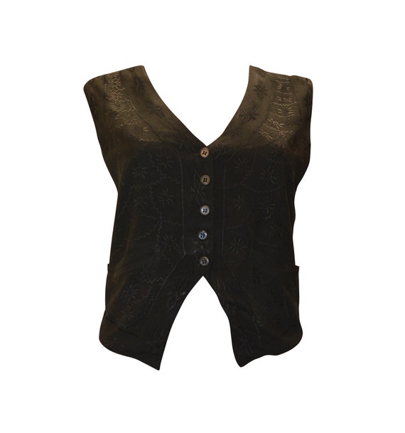 Boho hippie vintage style embroidered floral front pocket short waistcoat up to size 14