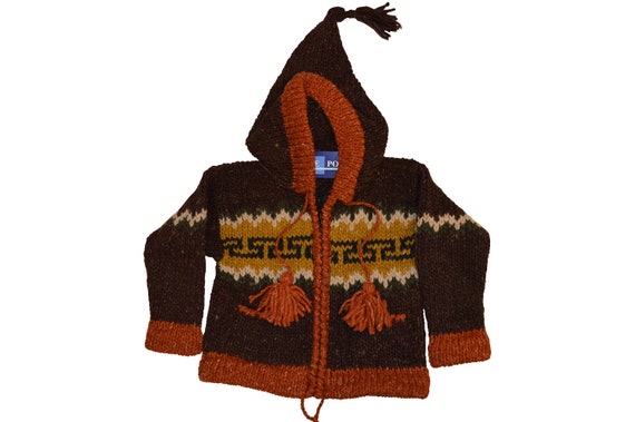 Kids baby boho hippie pixie hooded nomad aztec ethnic 100% wool zip fleece coat jacket p8
