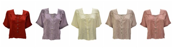Womens Retro Crop Shirt Floral Embroidery Square Neck Boho Blouse Free Size Up To 18