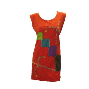 100% Cotton Recycled Tank Dress Boho Embroidered Upcycled Patch  Vest Top Size L P3