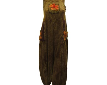 Recycled Cotton Funky Tie-dye Dungarees Boho Festival Patchwork Overalls Free Size Up To 16