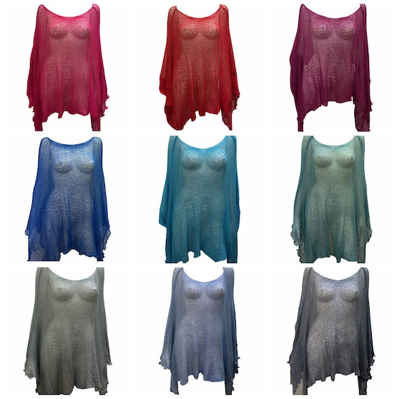 Womens Knit Plus Size Poncho Boho Crochet Shawl Pullover Cover up Free Size 8-26