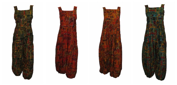 Recycled Hippie Festival Dungarees Aztec patch Print Overalls Free Size Up To 16 P1-P4
