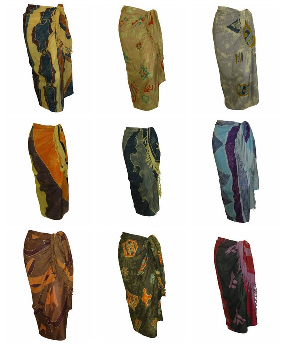 Boho Abstract Hand Printed Sarong Hippie Tasselled Wrap Around Tie Skirt P28-P36