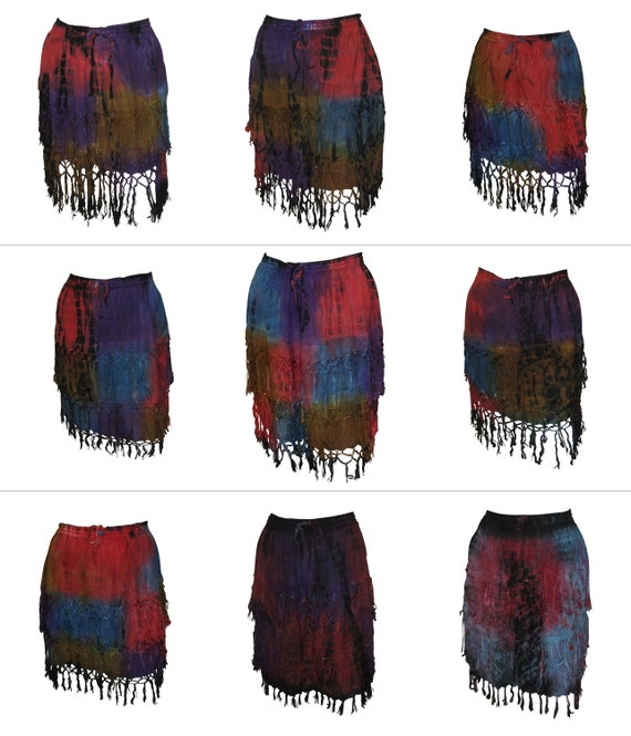 Boho Recycled Mini Tassel Skirt Layered Tie Dye Funky Free Size Up to 18 P19 -P27