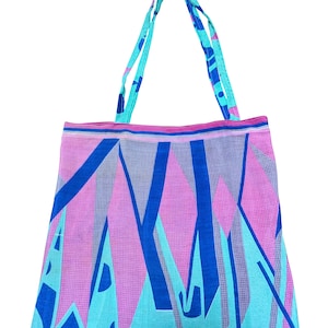Recycled Reusable Sari  Boho Lightweight Abstract Print Beach Tote Shoulder Bag P347