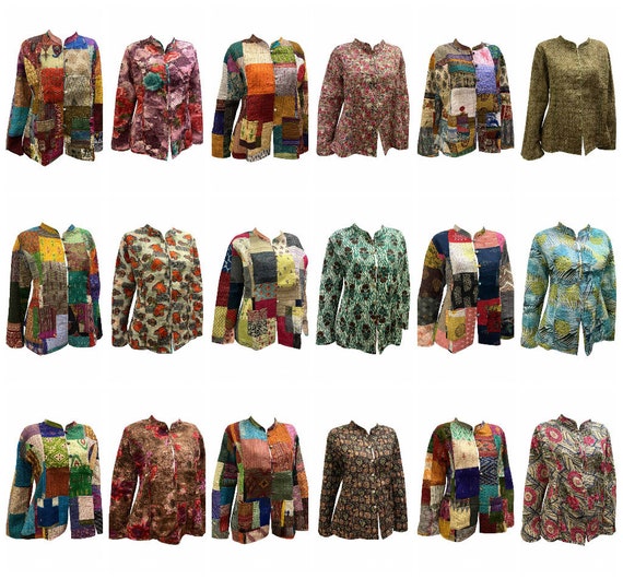 Upcycled Cotton Quilt Jacket Retro Reversible Vintage Patchwork Boho Coat L XL XXL 3XL P19-P27