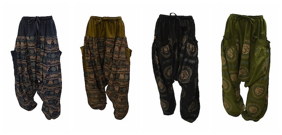 Unisex Aum Harem Pants Cotton Boho Low Crotch Loungewear Free Size Up to 20
