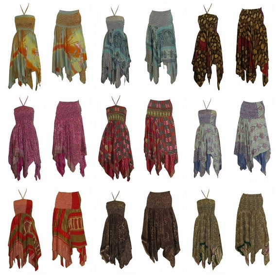 Upcycled 2IN1 Halterneck Tie Dress Retro Print Layered Handkerchief Skirt Free Size Up To 14 P1-P9
