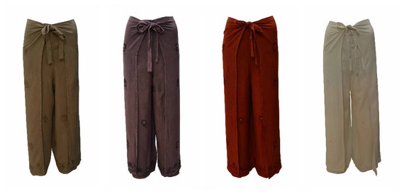 Womens Ladies Overlay Wrap around Floral Embroidery Mirror Wide Leg Trousers Sarong Pants Freesize 10 Up To 18