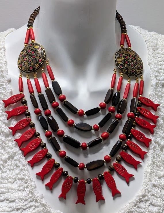 Collier Vintage Longue Chaîne Avec Multiples Breloques Et Perles - Occasion Bon état