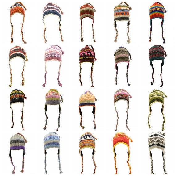 Handmade Knit 100% Wool Unisex Bobble Short Tassel Boho Warm Fleece Lined Winter Hat P56-P62