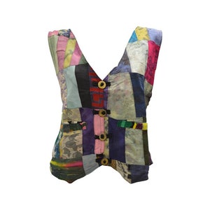 Handmade Recycled Waistcoat Funky Boho Retro Patchwork Vest Size 14 P77
