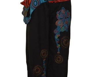 Plus Size Cotton Lounge Wear Boho Abstrakte Elastische Seitentasche Haremshose