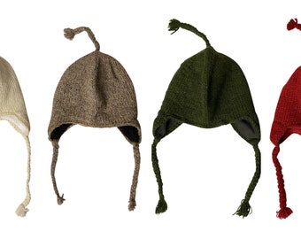 Handmade knit 100% wool Hat Unisex Adults Bobble Tassel Plain  warm fleece lined Winter Cap
