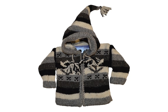 Kids baby boho hippie pixie hooded nomad aztec ethnic 100% wool zip fleece coat jacket p38