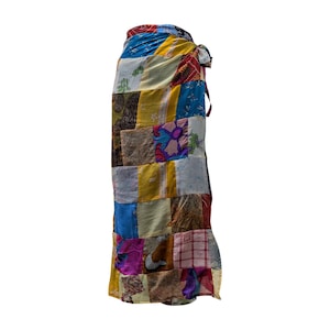 Gonna lunga avvolgente in stile boho patchwork: sari riciclato, reversibile, taglia unica