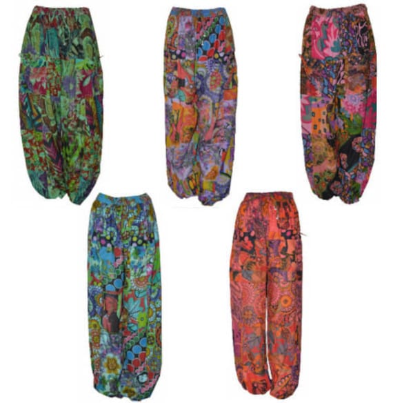 Free size hippie boho retro floral patchwork harem pant trouser 12 to 16