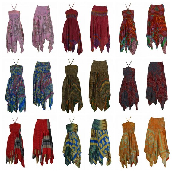 Upcycled 2IN1 Halterneck Tie Dress Retro Print Layered Handkerchief Skirt Free Size Up To 14 P10-P18