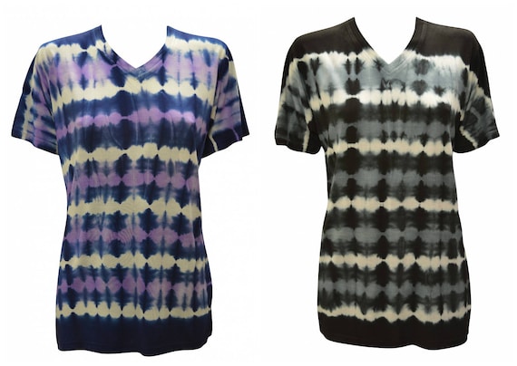 Reverse Tie-dye T-shirt Unisex Casual V- neck Short Sleeve Festival Hippie Top Size M L XL