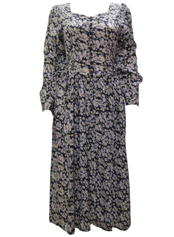 Boho hippie vintage buttoned long sleeve floral side tie maxi dress freesize 8-12 p1