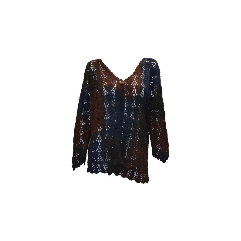 Boho hippie crochet vintage style knitted upcycled long sleeve cardigan purple multi freesize up to size 20