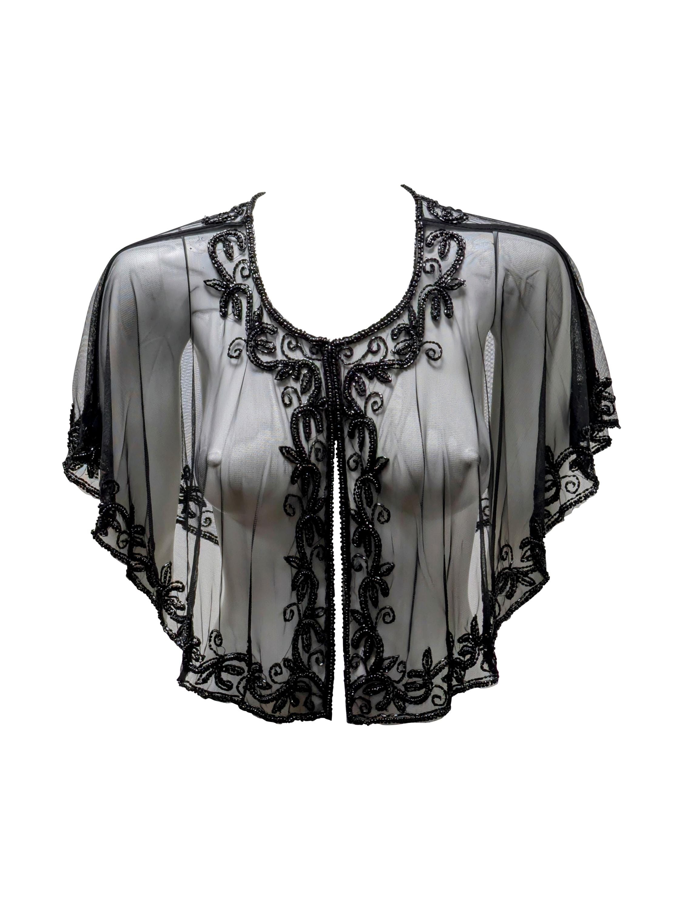 Vintage Inspired Georgette Beaded Mesh Wedding Bridal Capelet