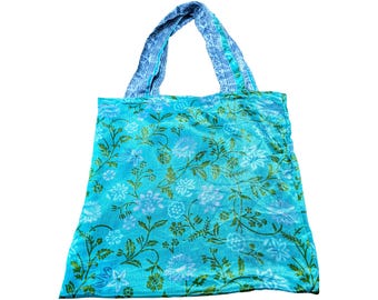 Recycled Reusable Sari Boho Lightweight Abstract Print Beach Tote Shoulder Bag P45