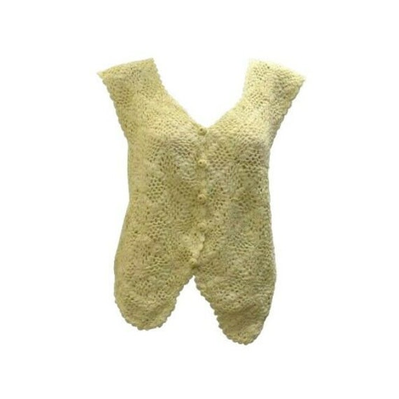 Boho hippie retro recycled vintage crochet cotton button up waistcoat freesize cream up to size 16