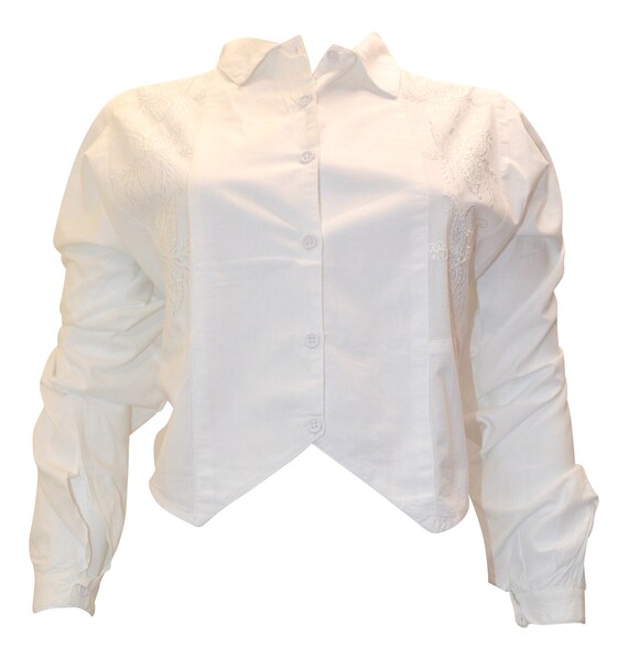 Vintage Style Cropped White Cotton Embroidered Waistcoat Blouse