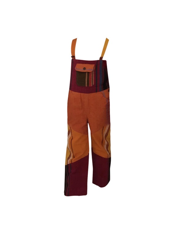 Handmade 100% Cotton Children's Abstract Stripes Patchwork Unisex Dungarees Strappy Front Pocket Romper