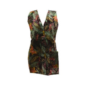 Recycled Retro Velvet Waistcoat Boho Vintage style Abstract Pattern Vest Free Size up to 14 P7